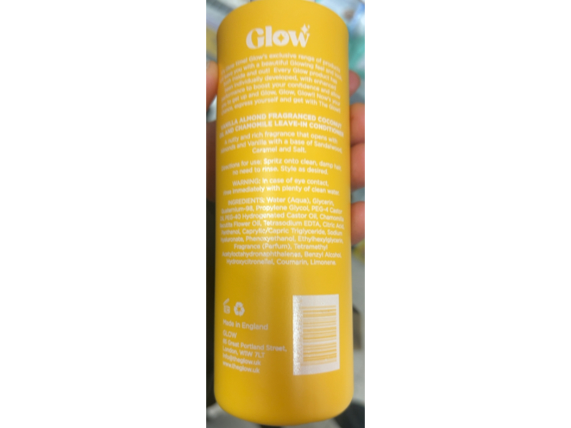 Glow Vanilla Almond Leave-In Conditioner, Coconut Oil & Chamomile, 8.45 floz/250 mL