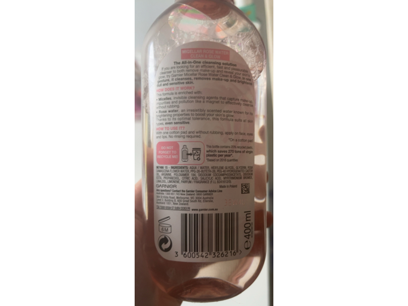 Garnier Micellar Rose Water, Clean & Glow, 400 mL