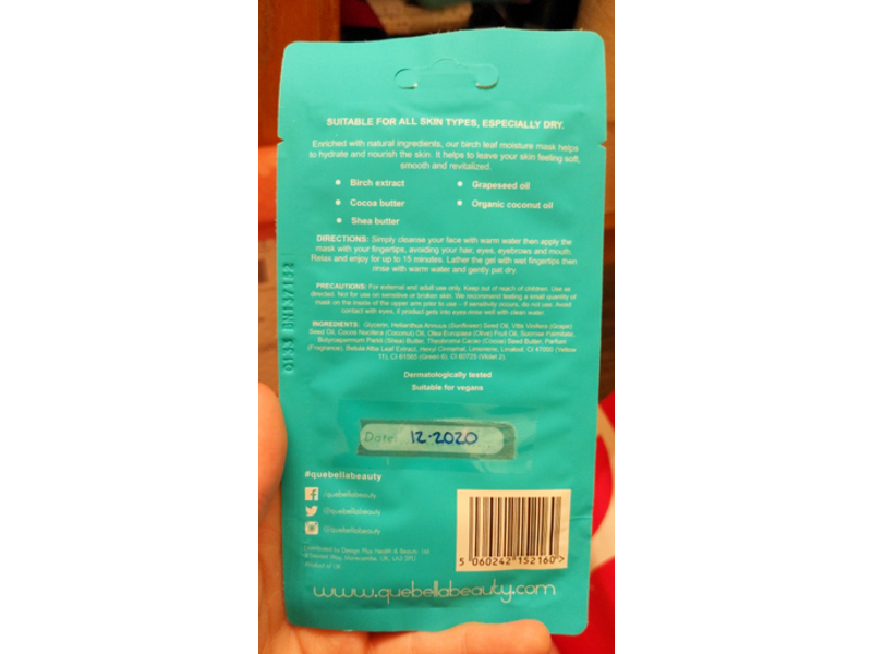 Que Bella Professional Ultra Hydrating Face Mask, Birch Leaf Extract, 0.5 oz/15 g