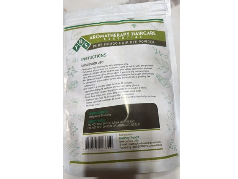 Radhey Foods Aromatherapy Hair Dye Powder, Pure Indigo, 200 g