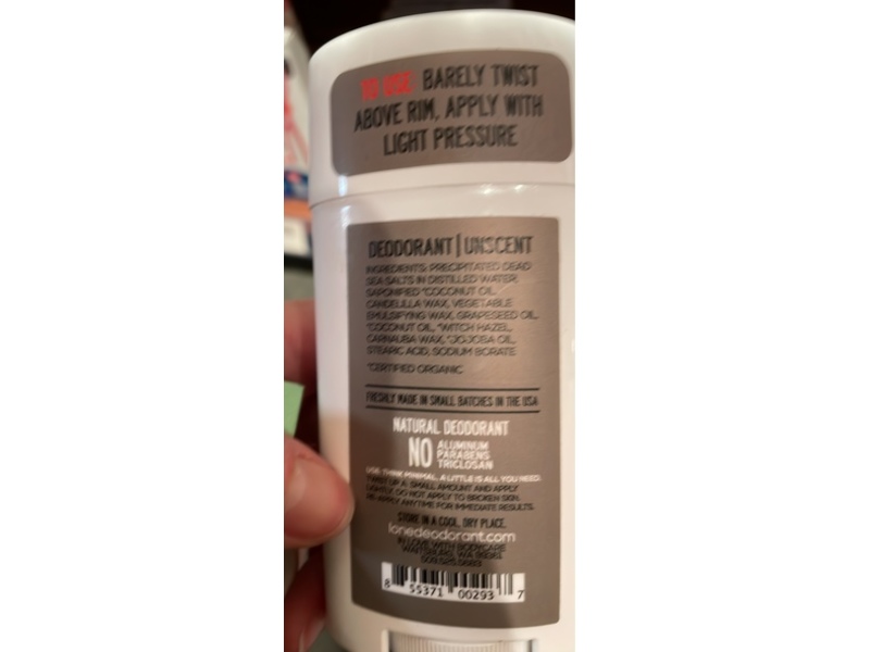 Lone Deodorant, Unscented, 2.6 oz