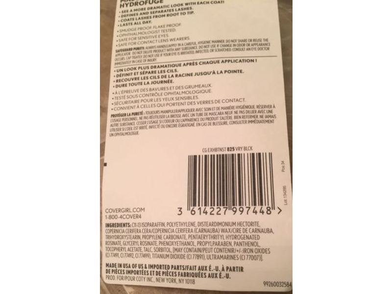 Covergirl Exhibitionist Mascara, 825 Very Black, Waterproof, 0.3 fl oz/9 mL