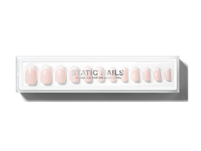 Static Nails Reusable Pop-On Manicures, Micro French, 30 Count