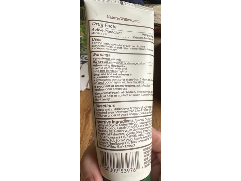 Nature's Willow Willow Balm Itch Relief Cream, 3.5 oz/99 g