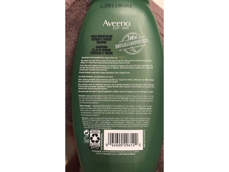 Aveeno Refresh & Thicken Shampoo, Fresh Greens Blend, 12 fl oz/354 mL