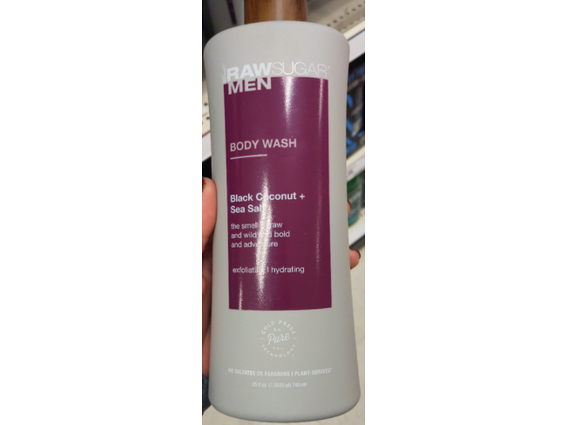 Raw Sugar Men Body Wash, Black Coconut+Sea Salt, 25 fl oz/740 mL