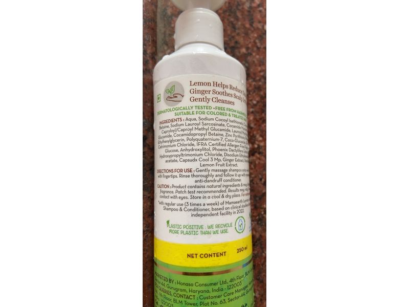 Mama Earth Anti - Dandruff Shampoo, Lemon & Ginger, 250 mL
