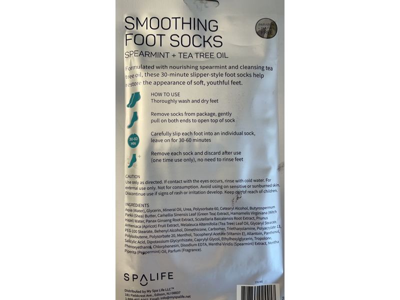 SpaLife Smoothing Foot Socks, Spearmint + Tea Tree Oil, 0.83 oz/25 g
