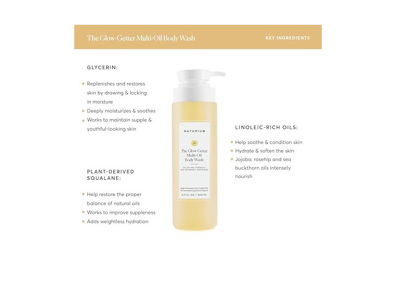 Naturium The Glow Getter Multi-Oil Hydrating Body Wash, 16.9 oz / 500 mL, Duo 2-Pack