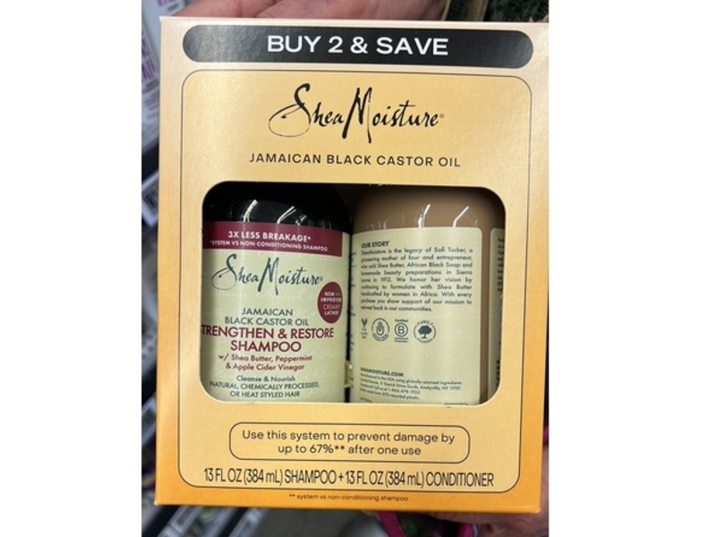 SheaMoisture Strengthen & Restore Shampoo & Conditioner Set, Jamaican Black Castor Oil, 13 fl oz/384 mL