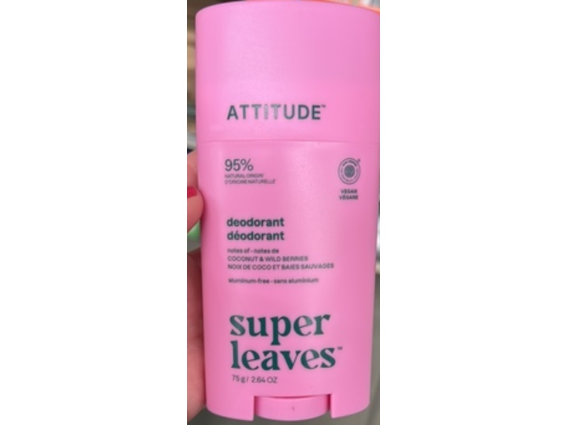 Attitude Super Leaves Deodorant, Coconut & Wild Berries, 2.64 oz/75 g