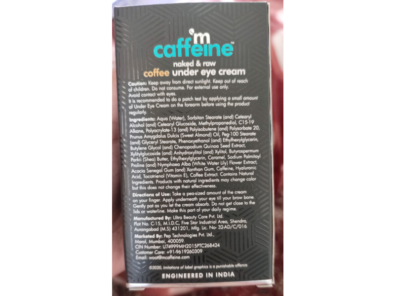 M Caffeine Under Eye Cream, Naked & Raw Coffee, 1.01 fl oz/30 mL