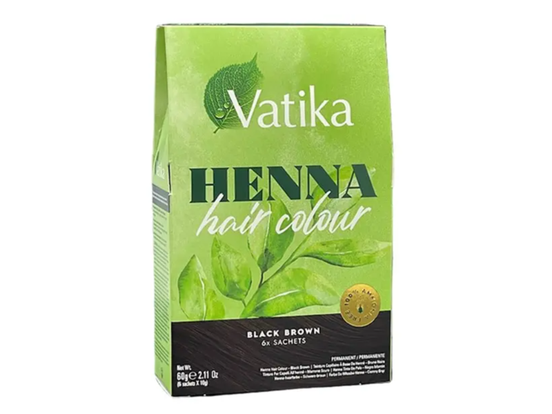 Vatika Henna Permanent Hair Colour Sachets, Black Brown, 2.11 oz/60 g, 6 Count