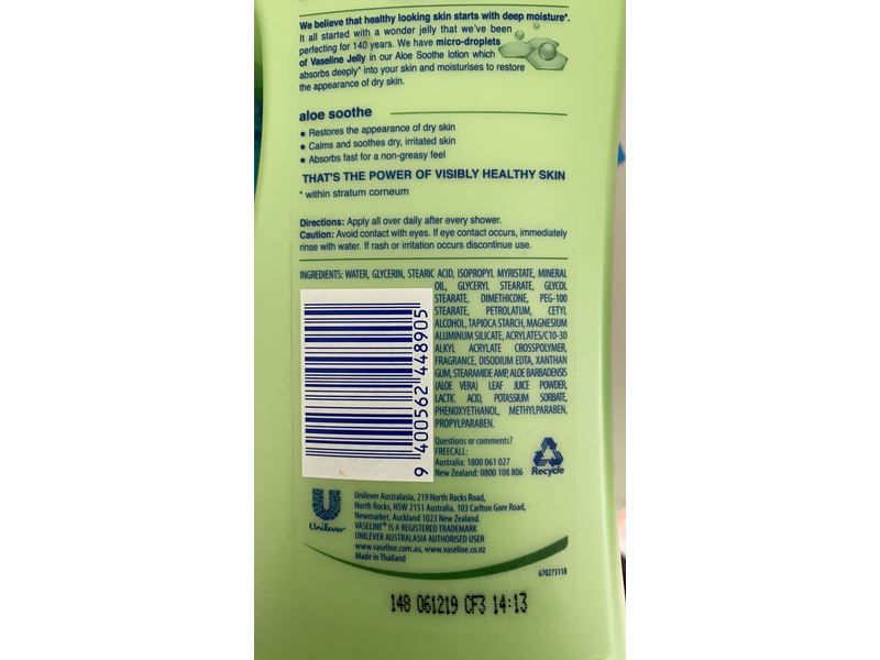 Vaseline Intensive Care Body Lotion, Aloe Soothe, 1.5 L
