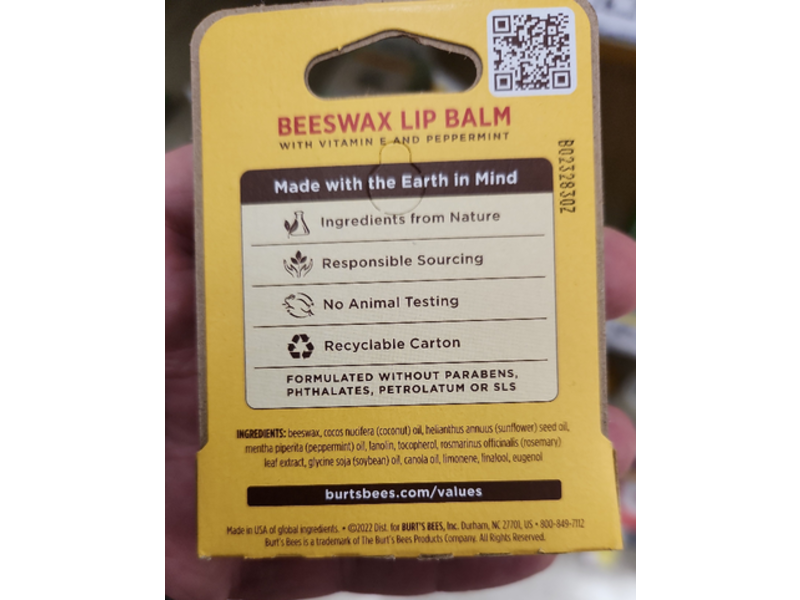 Burt's Bee Beeswax Lip Balm, Vitamin E & Peppermint, 0.15 oz/4.25 g