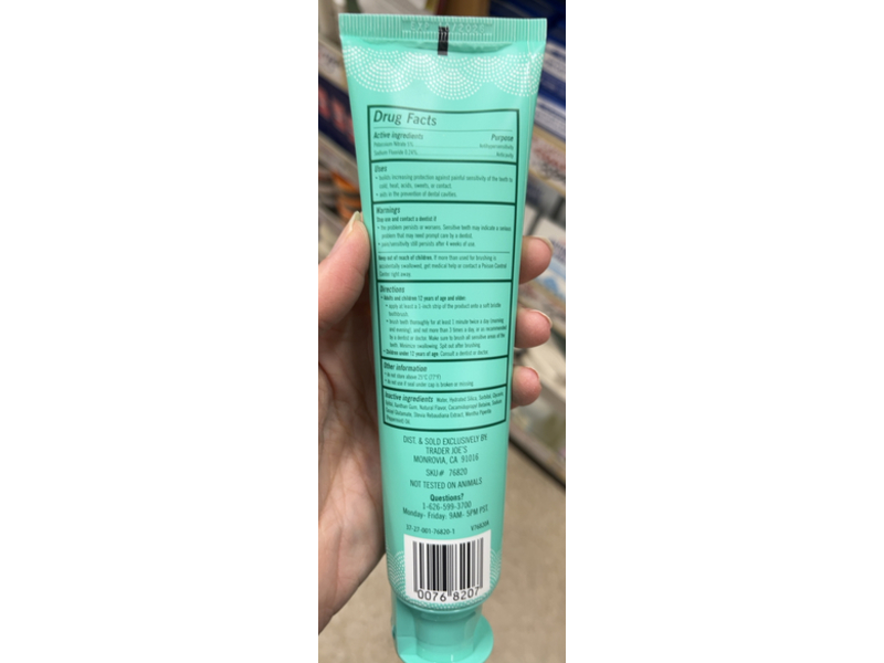 Trader Joe's Sensitivity + Whitening Toothpaste, Peppermint, 6 oz/170 g