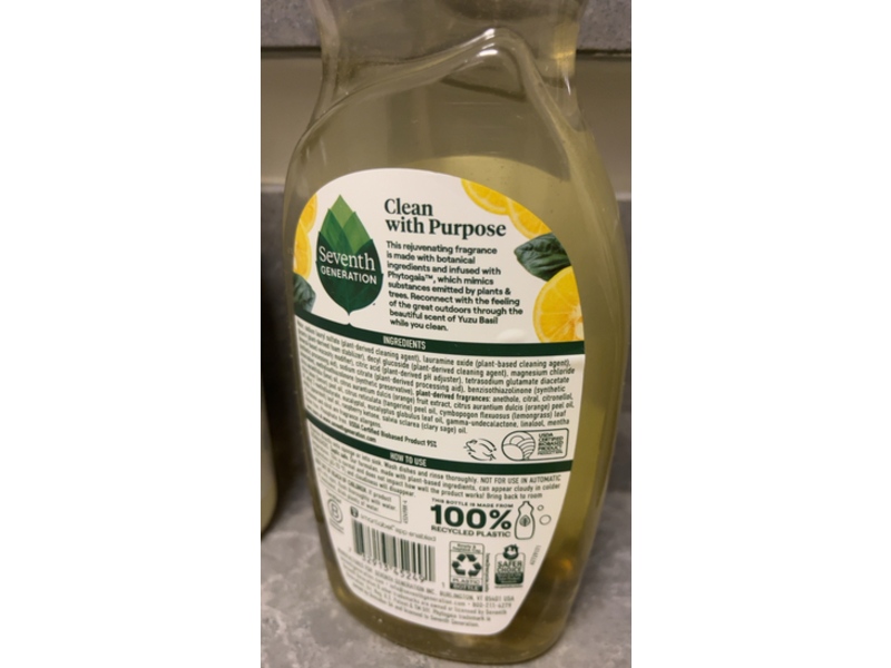 Seventh Generation Rejuvenate Dish Liquid, Yuzu Basil Scent Phytogia, 19 fl oz/561 mL