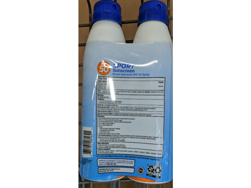 Equate Sunscreen Spray, Sport, SPF 50, 5.5 oz/156 g Pack Of 2