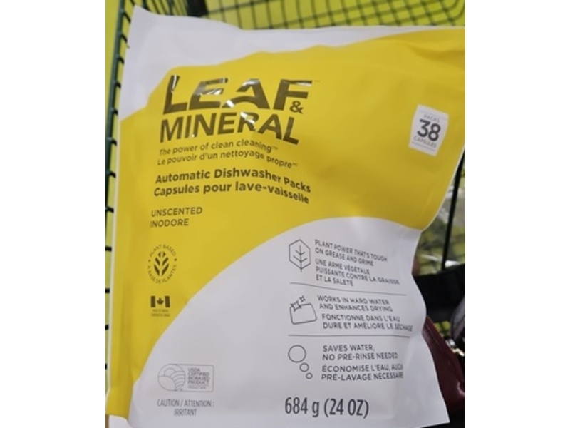 Leaf & Mineral Automatic Dishwasher Packs, Unscented, 24 oz/684 g, 38 Count