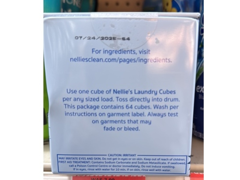 Nellie's Laundry Detergent Cubes, Unscented, 64 Loads, 33.9 oz/960 g