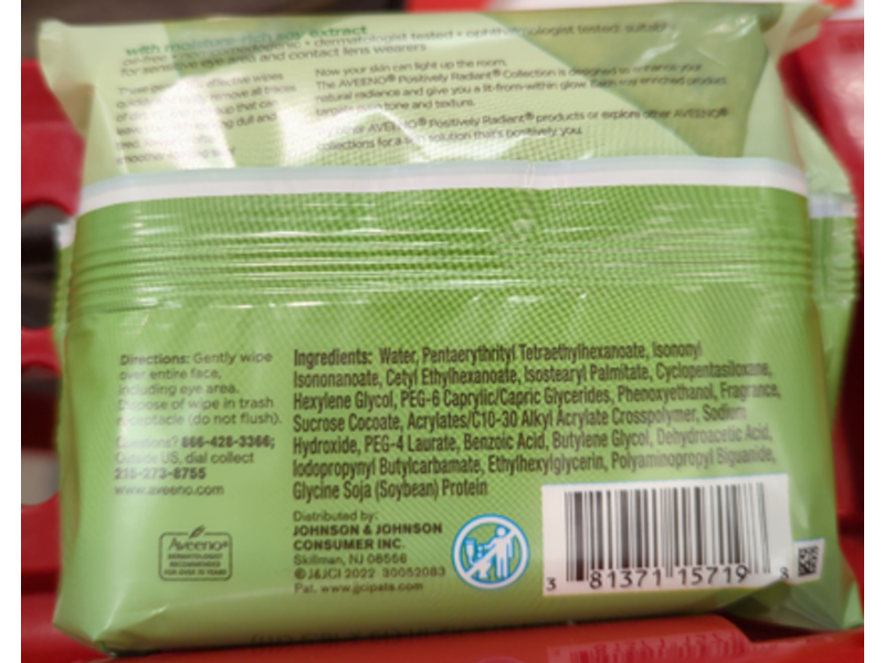 Aveeno Positively Radiant Makeup Removing Wipes, Cleanse, 25 Counts