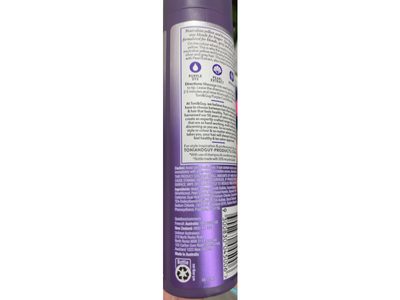 Toni & Guy Purple Shampoo, Pearl Extract, 250 mL