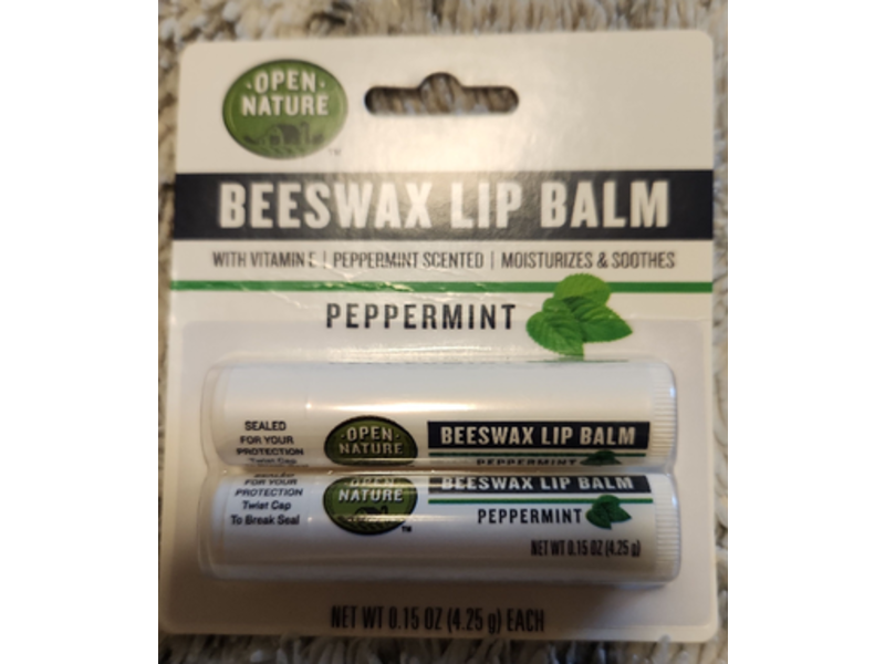 Open Nature Beeswax Lip Balm, Peppermint, 0.15 oz/4.25 g