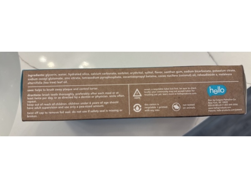 Hello Antiplaque + Whitening Fluoride Free Toothpaste Twin Pack, Crushes Tartar Natural Peppermint, 10 oz/282 g, 2 Count