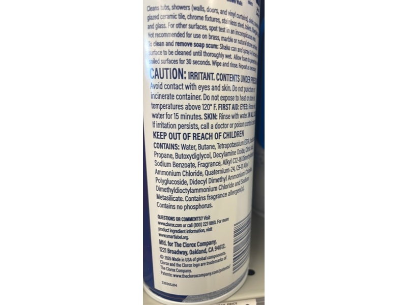 Clorox Bathroom Heavy Duty Foamer Soap Scum Remover, Lavender Clean, 20 oz/587 g