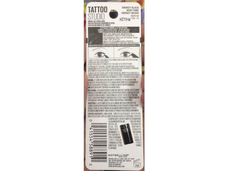 Maybelline Tattoo Studio Smokey Gel Pencil Eyeliner, 10 Smokey Black, 0.01 oz
