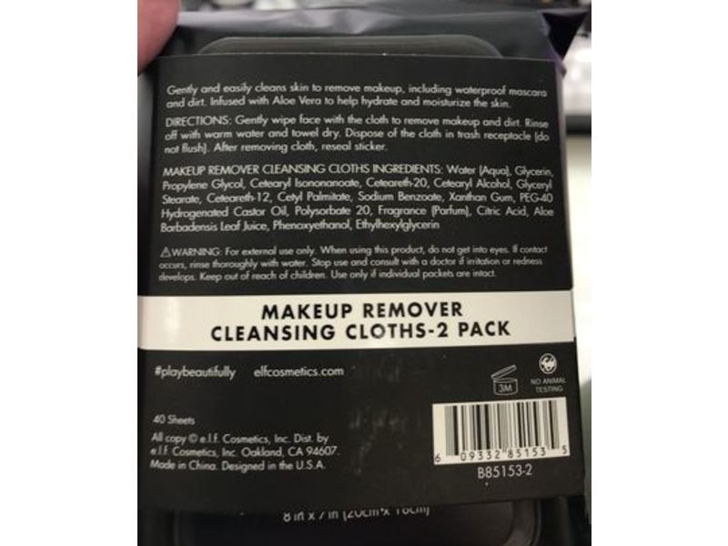 E.l.f Makeup Remover Cleansing Cloths, 40 Count, 2 Pack