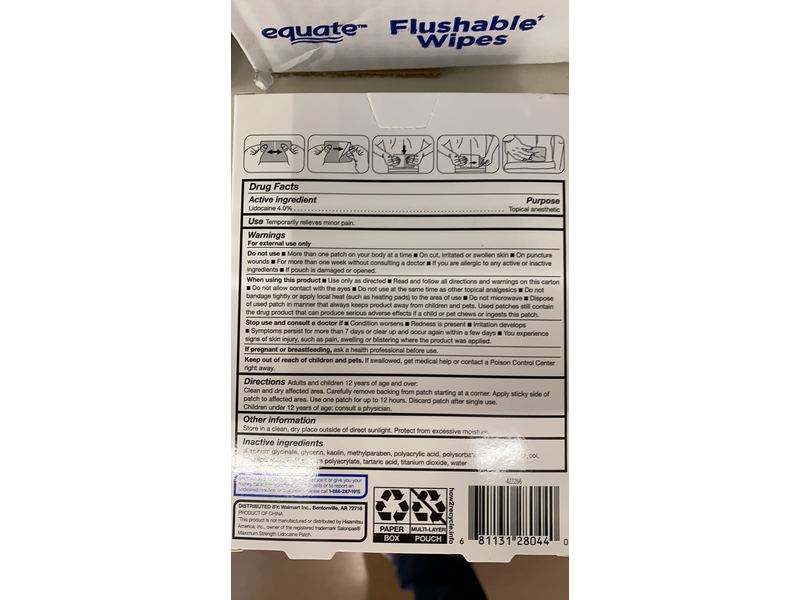 Equate Maximum Strength Lidocaine Pain Relief Patch, 6 patches