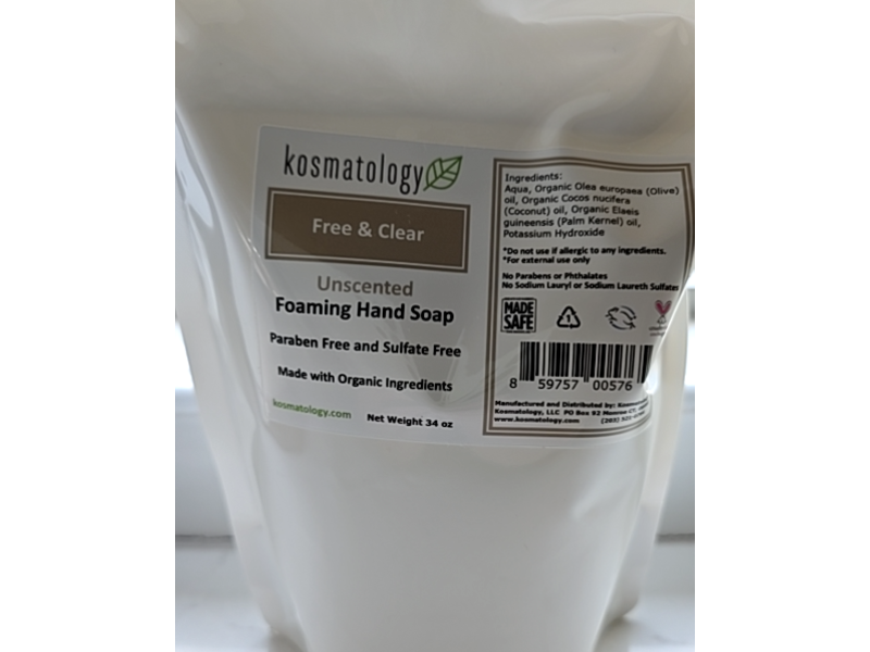 Kosmatology Froaming Hand Soap, Free & Clear, 34 oz