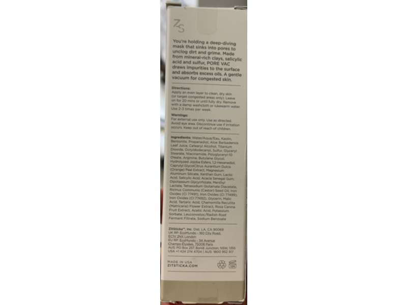 ZitSticka Pore Vac Clearing Clay Face Mask, 2.03 fl oz/60 mL