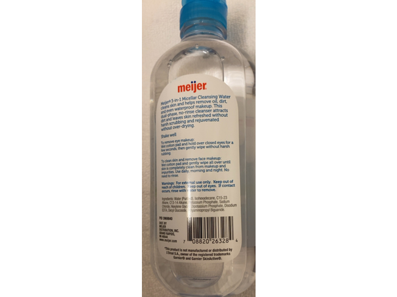 Meijer Micellar Cleansing Water 3 In 1 Makeup Remover, 13.5 fl oz/400 mL