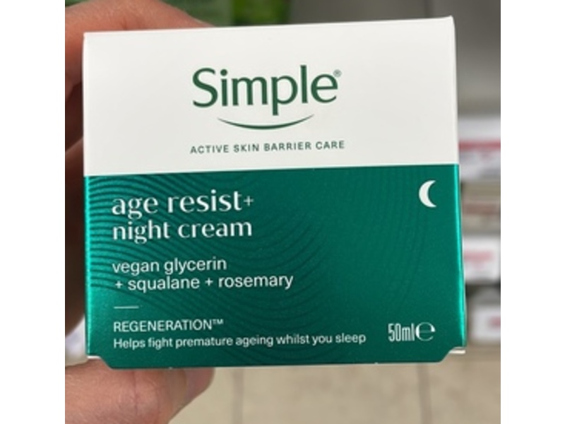 Simple Age Resist + Night Cream, Vegan Glycerin + Squalane + Rosemary, 50 mL
