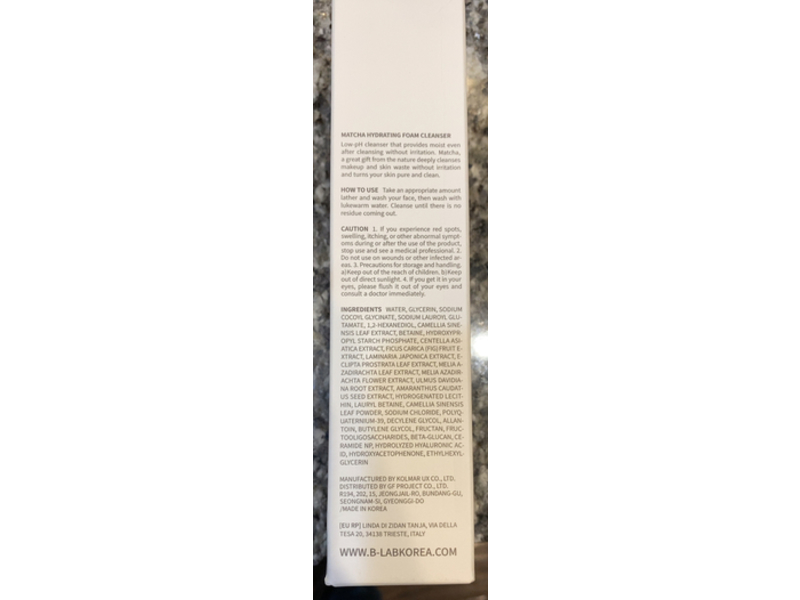 B_Lab Matcha Hydrating Foam Cleanser, 120 mL