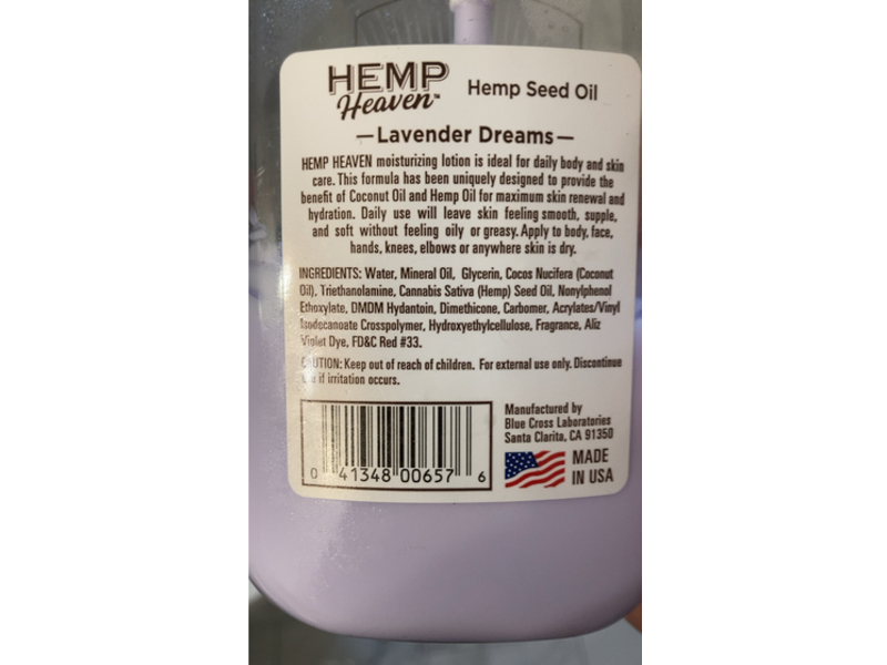 Hemp Heaven Natural Hemp Seed Oil Body Lotion, Lavender Dreams, 18 fl oz/532 mL
