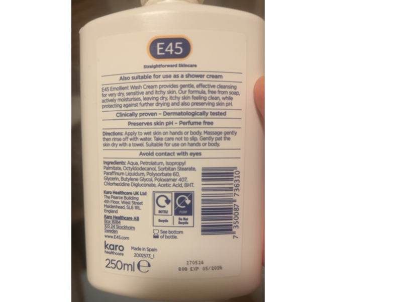 E45 Emollient Wash Cream, 250 mL