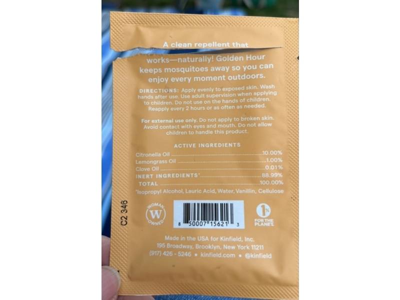 Kinfield Golden Hour Mosquito Repellent Wipes, 0.23 oz/6.5 g, 12 Count