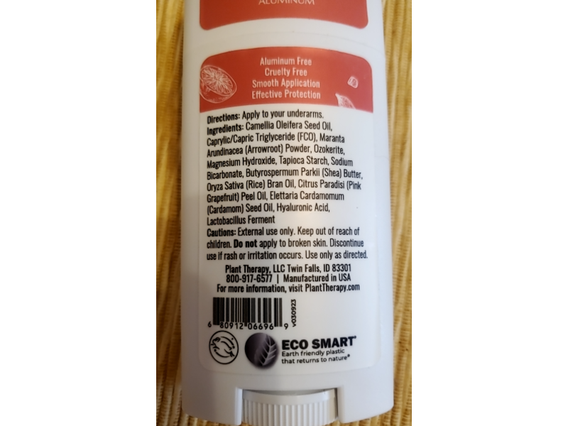 Plant Therapy Natural Deodorant, Grapefruit Cardamom, 2.65 oz/75 g