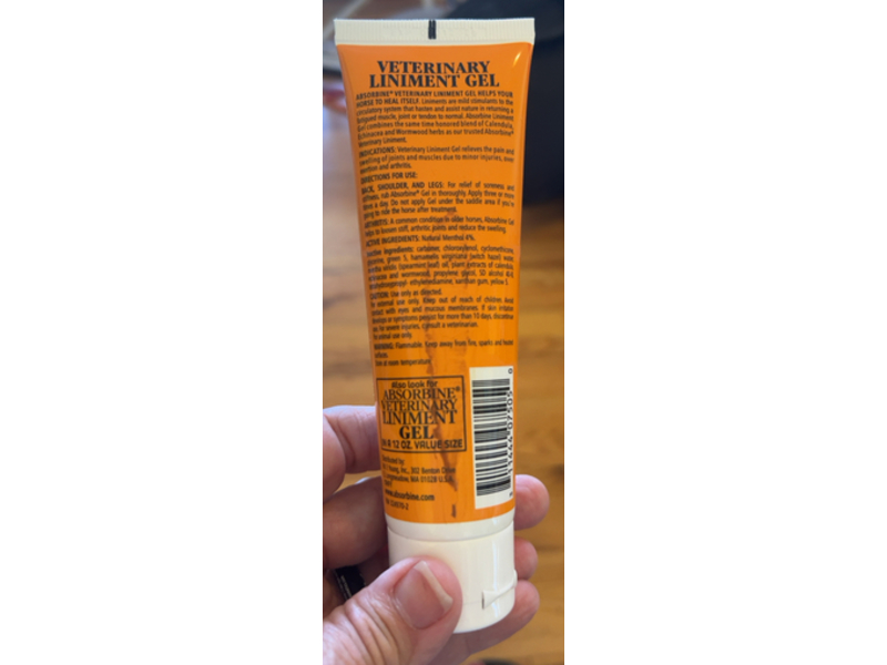 Absorbine Veterinary Topical Analgesic Liniment Gel, Spearmint Herbal Gel, 3 oz/85 g