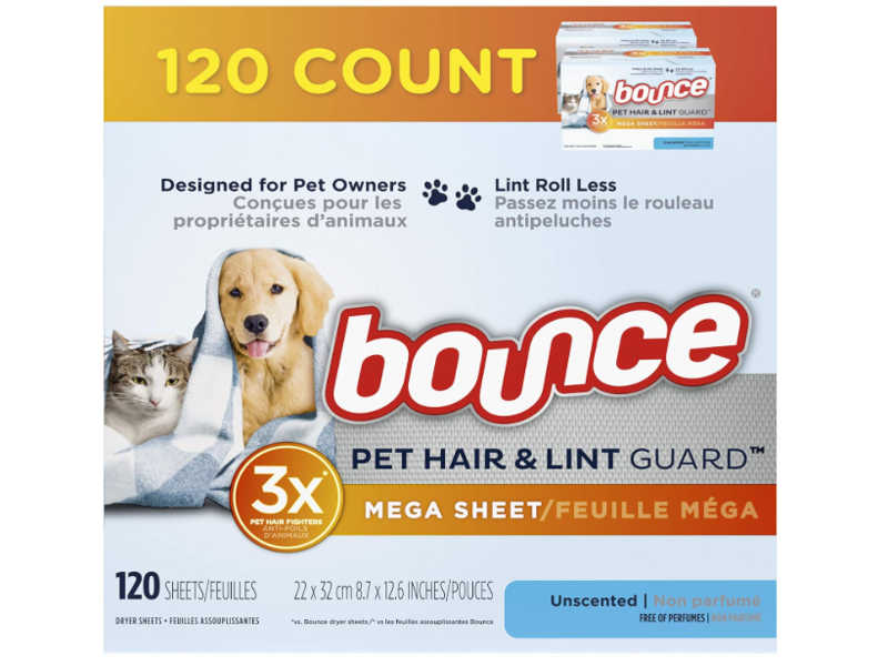 Bounce Pet Hair & Lint Guard Mega Sheet, Unscented,120 Sheets