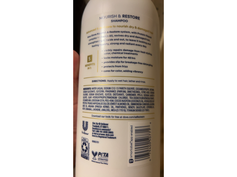Dove 5 In 1 Nourish & Restore Shampoo, Vitamin B5, 33.8 fl oz/1 L