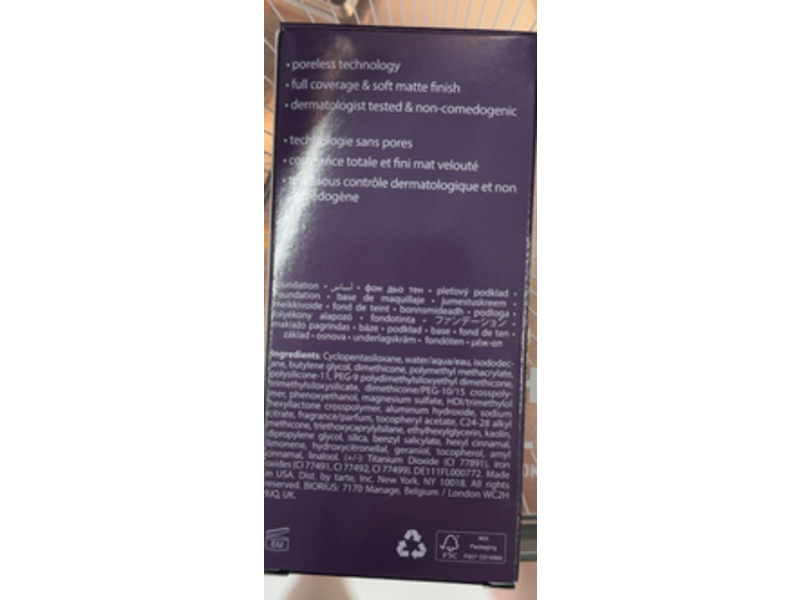 Tarte Amazonian Clay 16-Hour Full Coverage Foundation, 18B Fair-Light Beige, 1.7 fl oz/50 mL