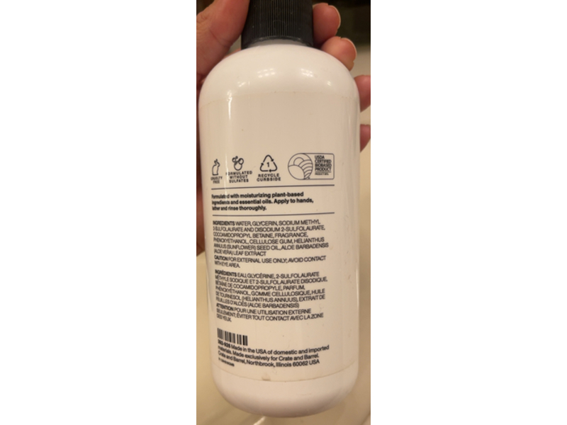 Crate & Barrel Geranium + Bergamot Hand Soap with Essential Oils, 16 fl oz/473 mL