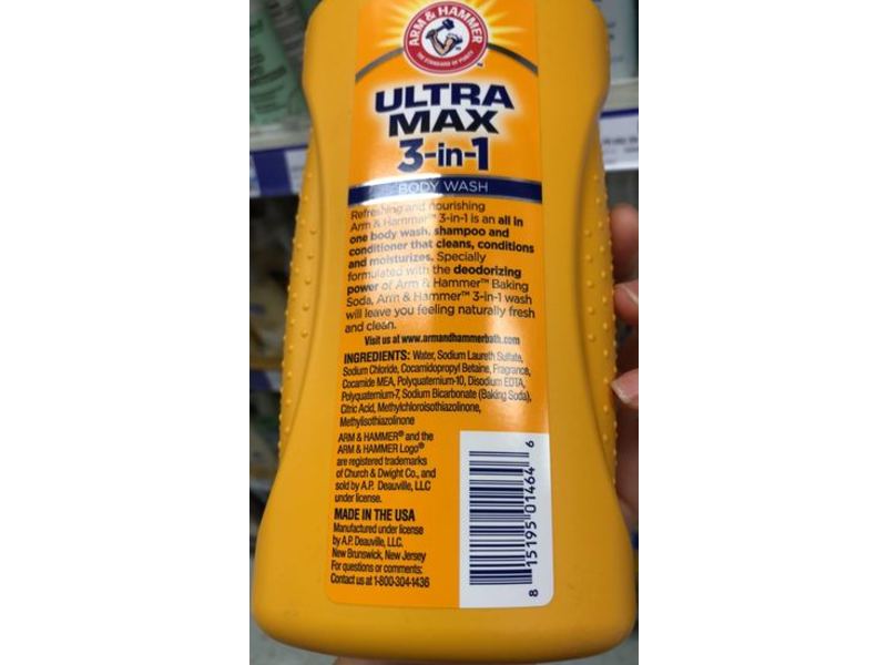Arm & Hammer Ultra Max 3-In-1 Shampoo, Conditioner, and Body Wash, Cool Water, 32 oz/946.3 mL