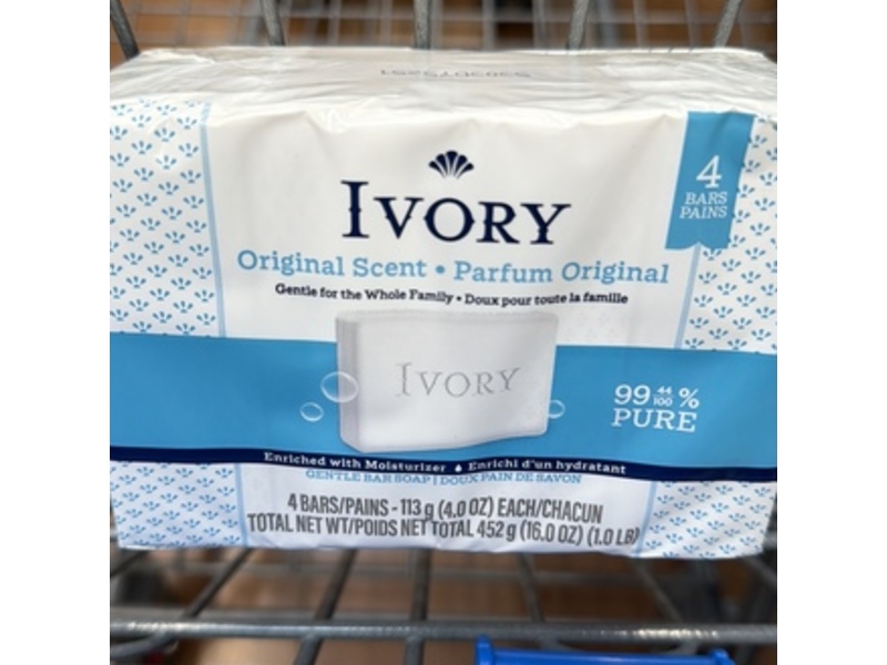 Ivory Gentle Bar Soap, Original Scent, 4 oz/113 g, Pack Of 4