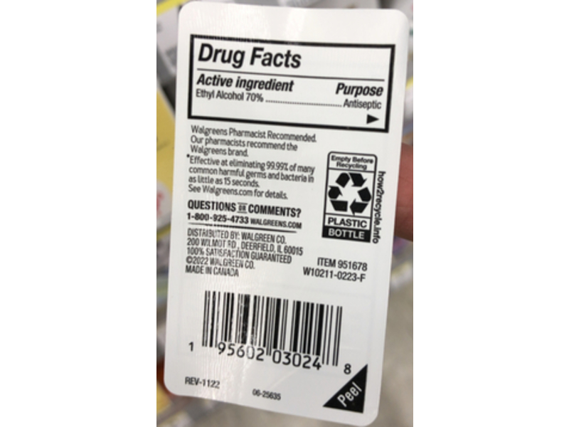 Walgreens Hand Sanitizer, Vitamin E, 2 fl oz/59 mL