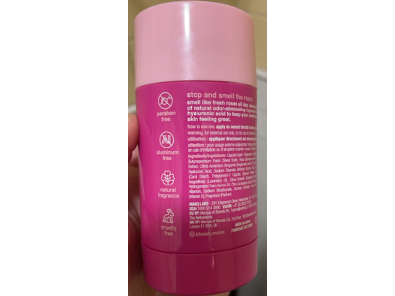 b.fresh Stop & Smell The Roses. All Day Deodorant, Hyaluronic Acid, 2.54 oz/75 g